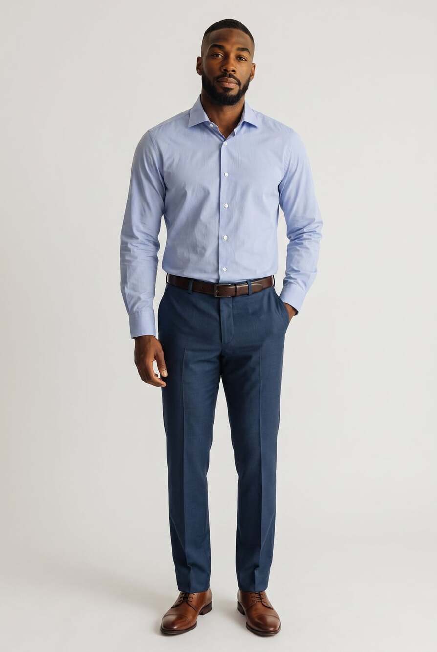 Massimo Dutti Men's Light Blue Striped Long Sleeve Dress Shirt